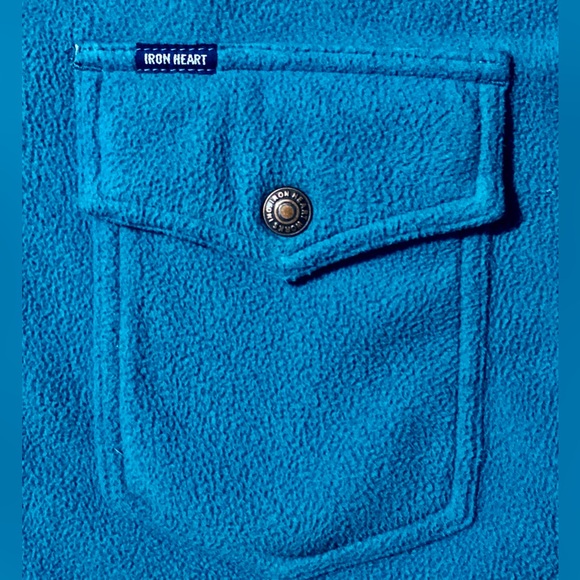 Iron Heart CPO Micro Fleece Flannel Shirt Mens XL Button Up Turquoise Blue - Picture 9 of 10